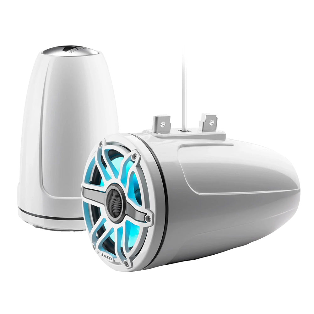 JL Audio M6 Series 7.7" Enclosed Tower Coaxial System w/Gloss White Classic Grille Transflective LED Lighting - M6-770ETXv3-Gw-S-GwGw-i