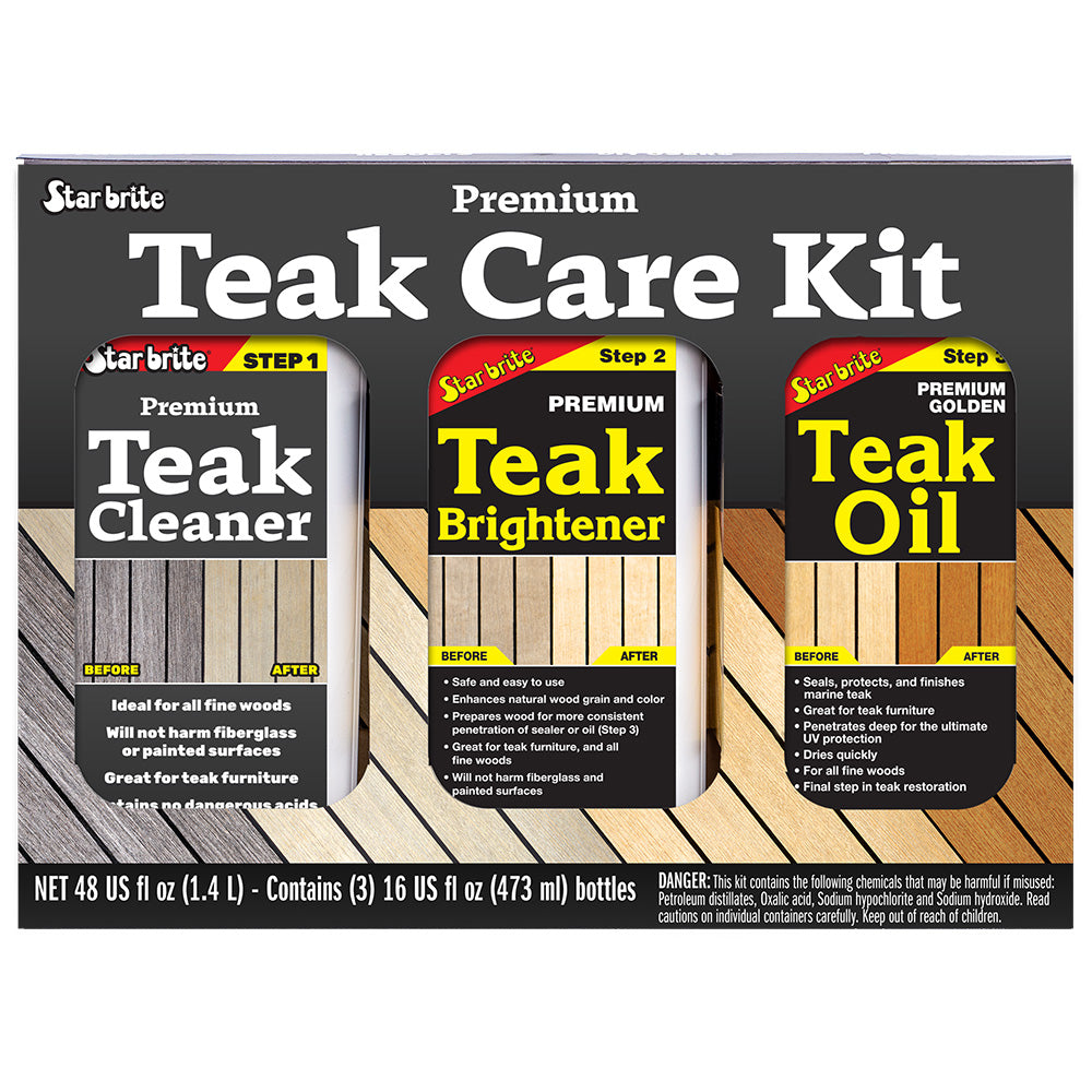 Star brite Premium Teak Care Kit - Step 1, Step 2, Step 3 - 16 oz