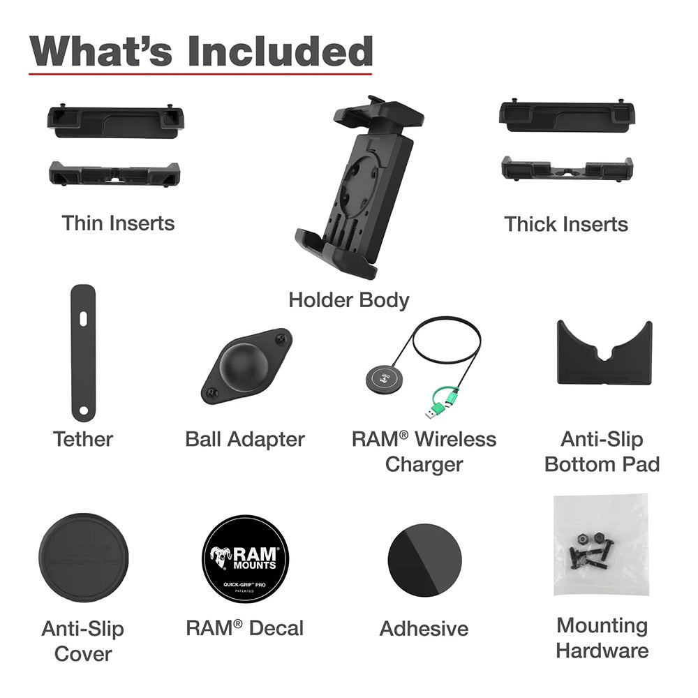Ram Mount RAM Quick-Grip Pro XL w/Ball Qi2 15W Wireless Charger