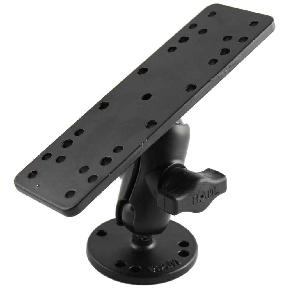 RAM Mount 1" Diameter Ball Mount w/Short Double Socket Arm, 6.25" x 2" Rectangle Base & 2.5" Round Base (AMPS Pattern)