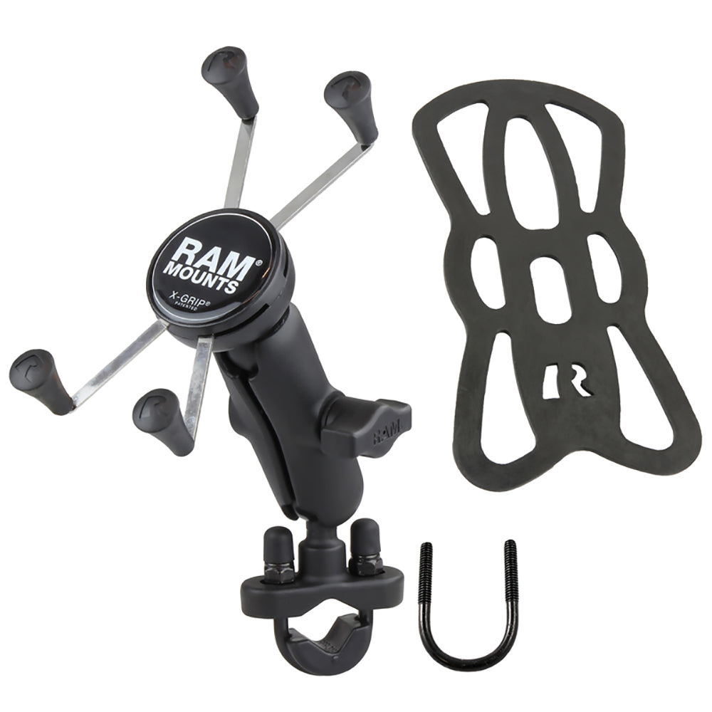 RAM Mount Handlebar Rail Mount w/Zinc Coated U-Bolt Base Universal X-Grip Large Phone/Phablet Cradle