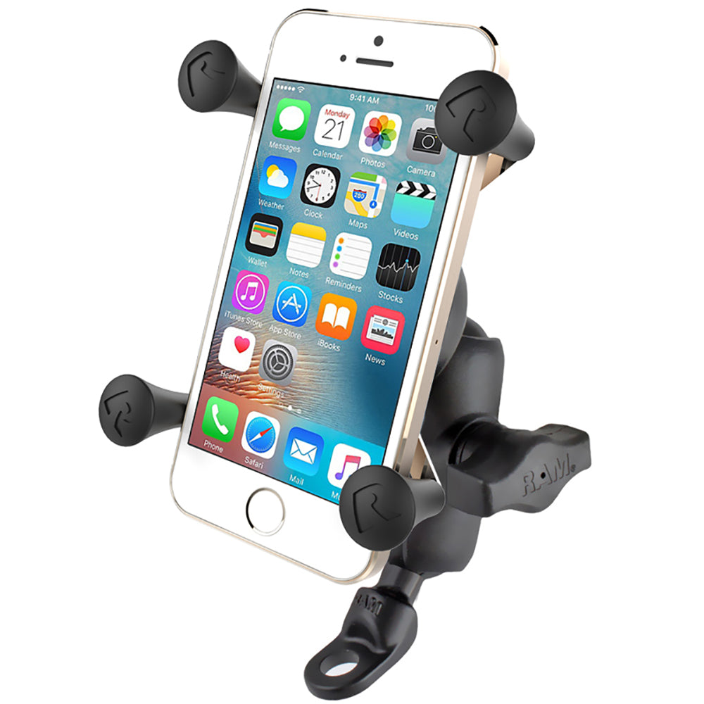 RAM Mount 9mm Angled Base Motorcycle Mount w/Short Double Socket Arm Universal X-Grip Cell/iPhone Cradle