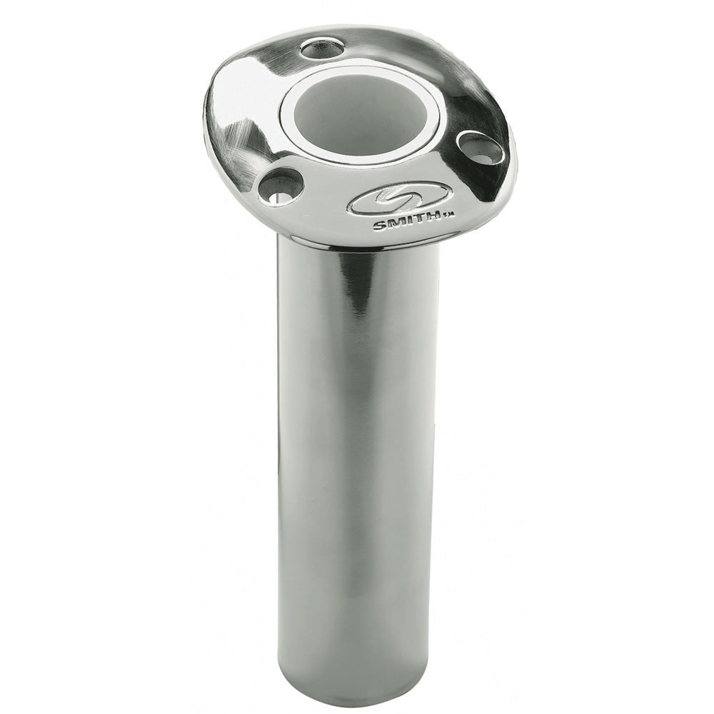 C.E. Smith Flush Mount Rod Holder - 0 Degree  9" Depth - Stainless Steel - Cast Bottom - White Vinyl Liner