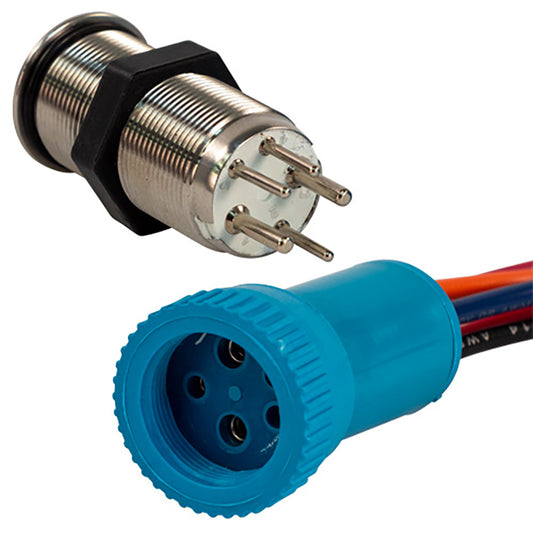 Bluewater 19mm Push Button Switch - Off/(On) Momentary Contact - Blue/Red LED - 4' Lead