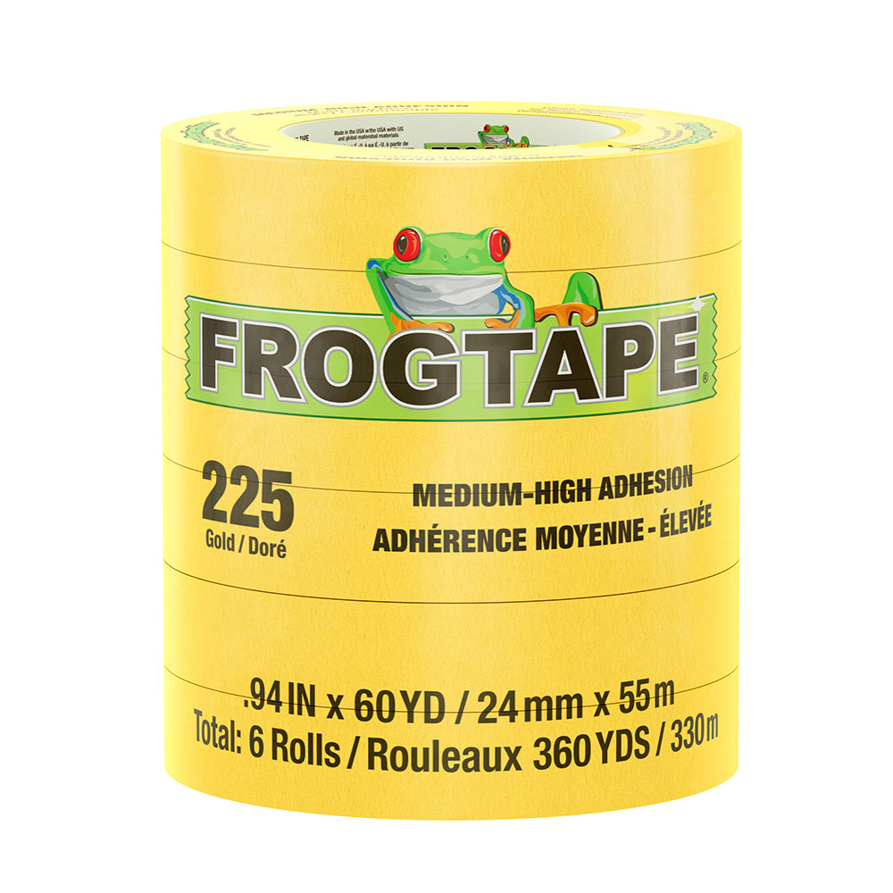 FrogTape CP 225 Medium-High Adhesion Masking Tape - 24MM x 55M x 6-Pack - Gold - Rated for 225F