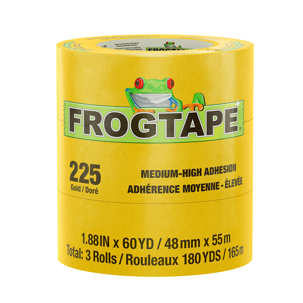 FrogTape CP 225 Medium-High Adhesion Masking Tape - 48MM x 55M x 3-Pack - Gold - Rated for 225F