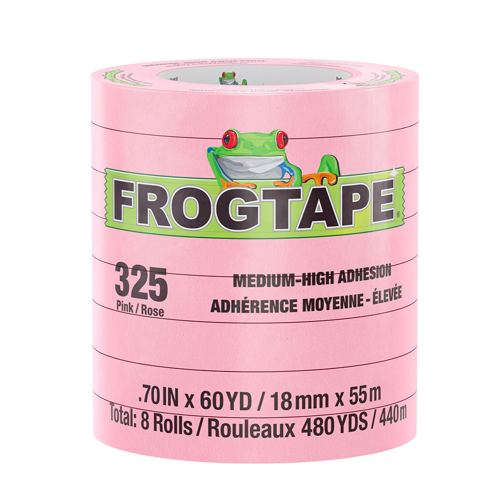 FrogTape CP 325 Medium-High Adhesion Masking Tape - 18MM x 55M x 8-Pack - Pink - Rated for 325F