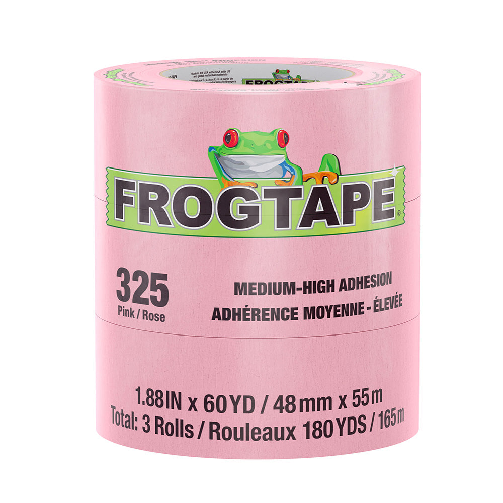 FrogTape CP 325 Medium-High Adhesion Masking Tape - 48MM x 55M x 3-Pack - Pink - Rated for 325F