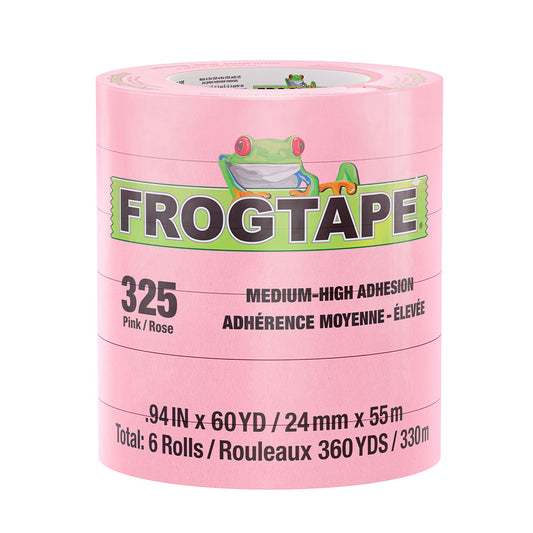 FrogTape CP 325 Medium-High Adhesion Masking Tape - 24MM x 55M x 6-Pack - Pink - Rated for 325F