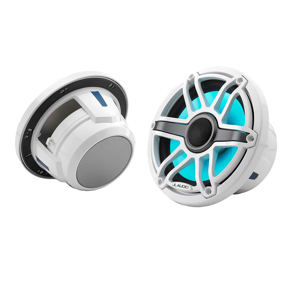 JL Audio M6 Series 7.7" Marine Coaxial Speakers w/Gloss White Sport Grille  Transflective LED Lighting - M6-770X-S-GwGw-i