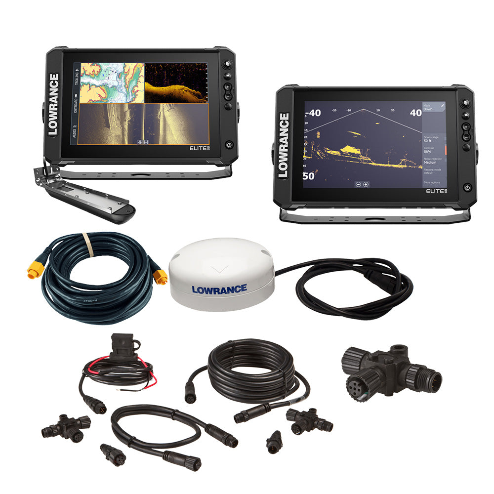 Lowrance Elite FS 10 BOAT in A BOX w/Active Imaging 3-in-1 - 2 Displays, TD, GPS Antenna, Starter Kit, 25' Ethernet Cable
