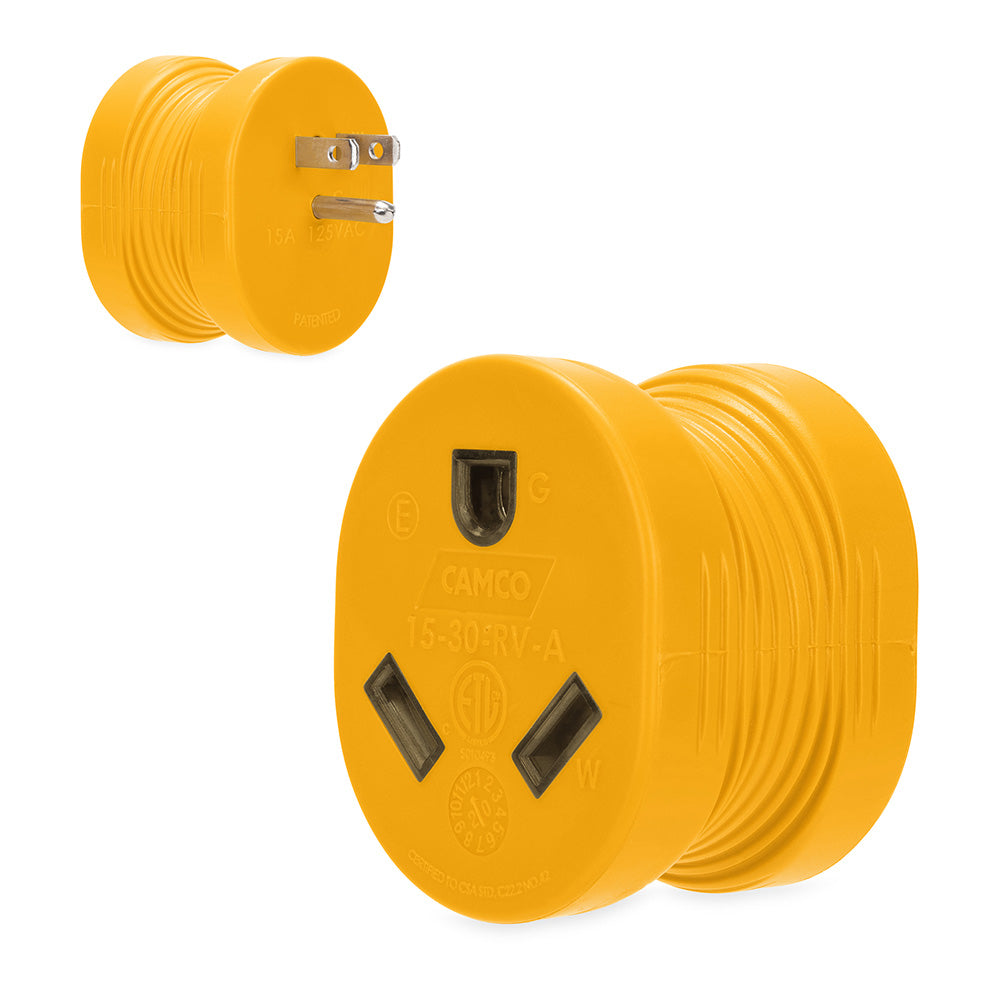 Camco Power Grip RV Adapter - 15Amp Male/30Amp Female