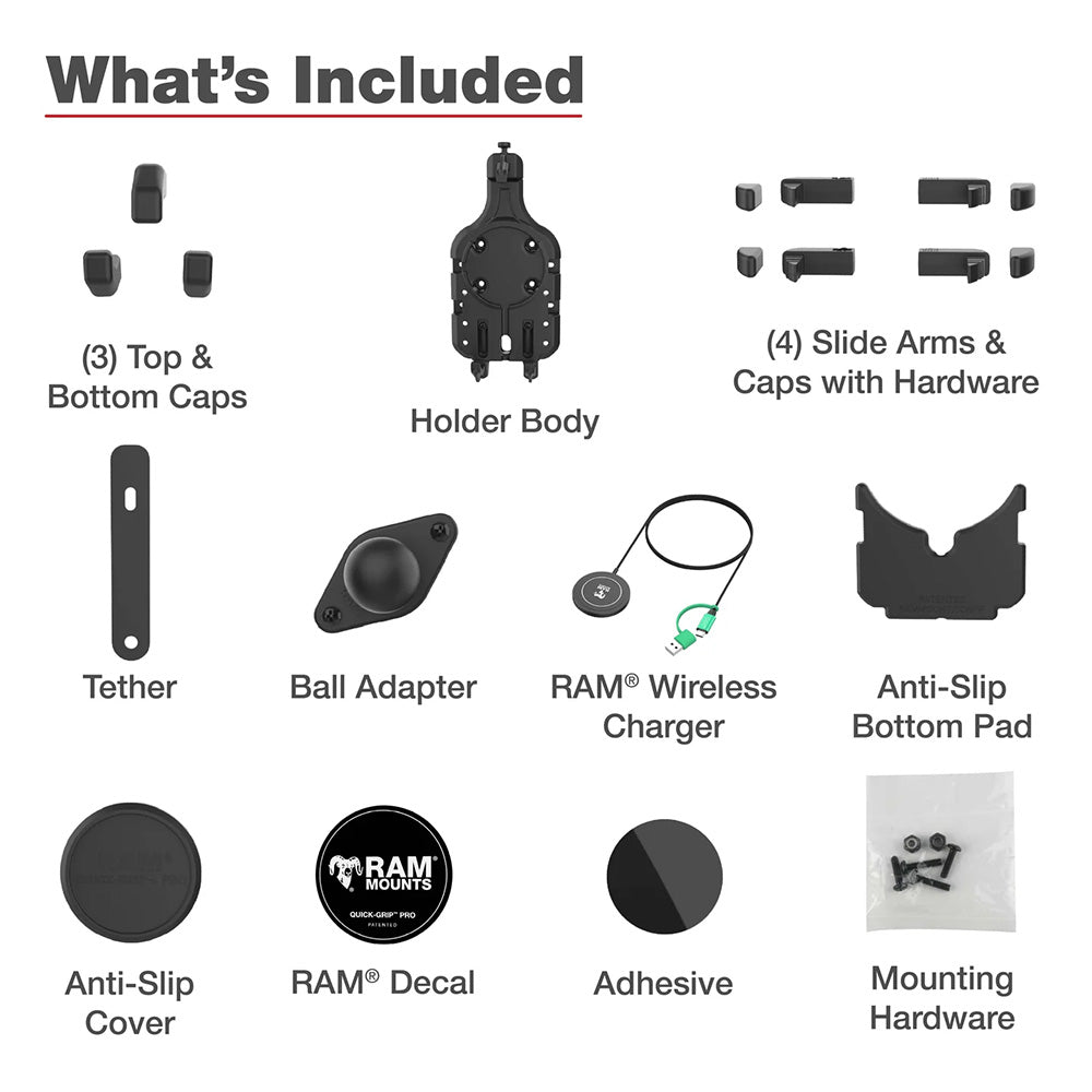 Ram Mount RAM Quick-Grip Pro w/Ball  Qi2 15W Wireless Charger
