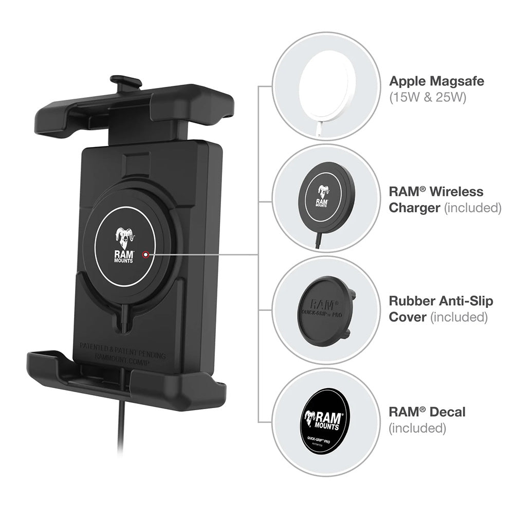 Ram Mount RAM Quick-Grip Pro XL w/Ball  Qi2 15W Wireless Charger