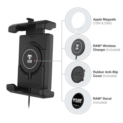 Ram Mount RAM Quick-Grip Pro XL w/Ball  Qi2 15W Wireless Charger
