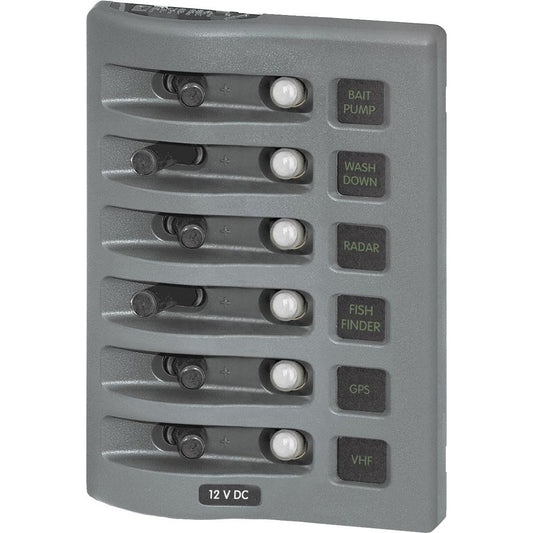 Blue Sea 4376 WeatherDeck Water Resistant Circuit Breaker Panel - 6 Position - Grey [4376] | Electrical Panels by Blue Sea Systems 