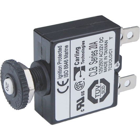 Blue Sea 7057 20A Push Button Thermal with Quick Connect Terminals [7057] | Circuit Breakers by Blue Sea Systems 
