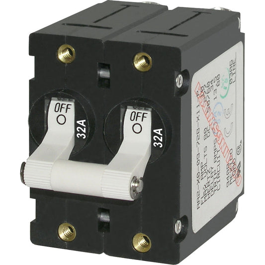 Blue Sea 7295 A-Series Double Pole Toggle - 32A - White [7295] | Circuit Breakers by Blue Sea Systems 