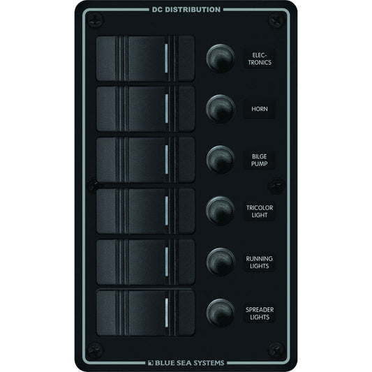 Blue Sea 8373 Water Resistant 6 Position - Black - Vertical Mount Panel [8373] | Electrical Panels by Blue Sea Systems 