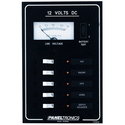 Paneltronics Standard DC 5 Position Breaker Panel & Meter w/LEDs [9972222B] | Electrical Panels by Paneltronics 