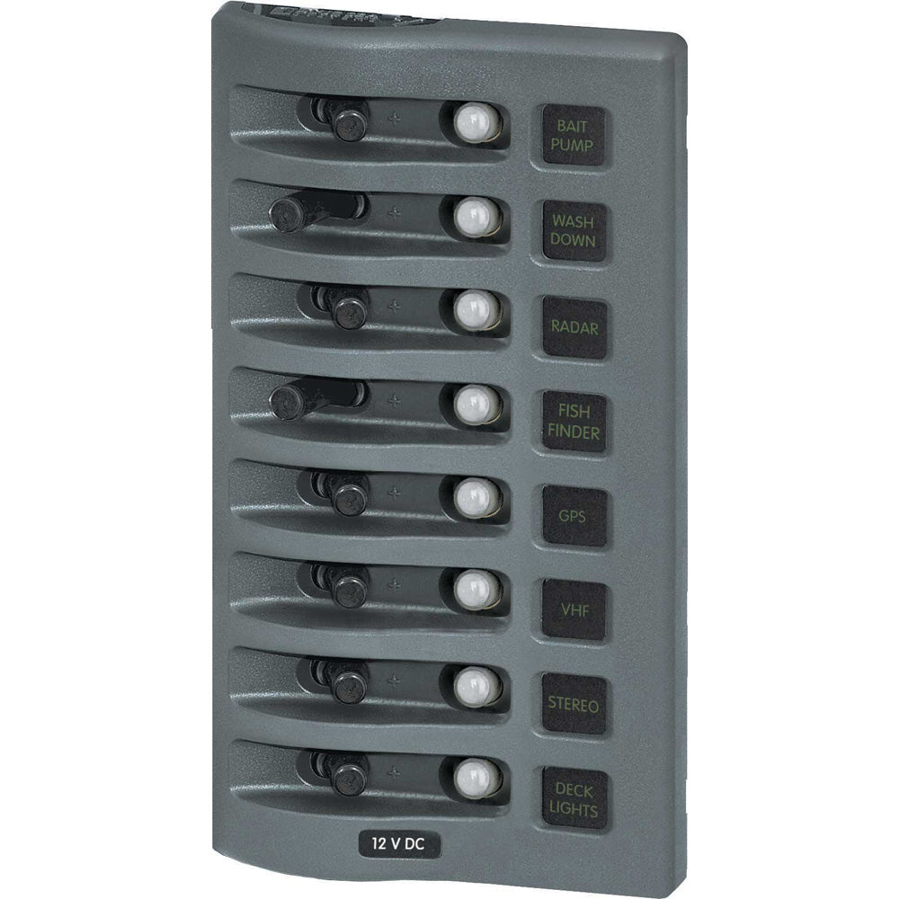 Blue Sea 4378 WeatherDeck Water Resistant Circuit Breaker Panel - 8 Position - Grey [4378] | Electrical Panels by Blue Sea Systems 