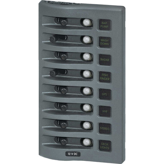 Blue Sea 4378 WeatherDeck Water Resistant Circuit Breaker Panel - 8 Position - Grey [4378] | Electrical Panels by Blue Sea Systems 