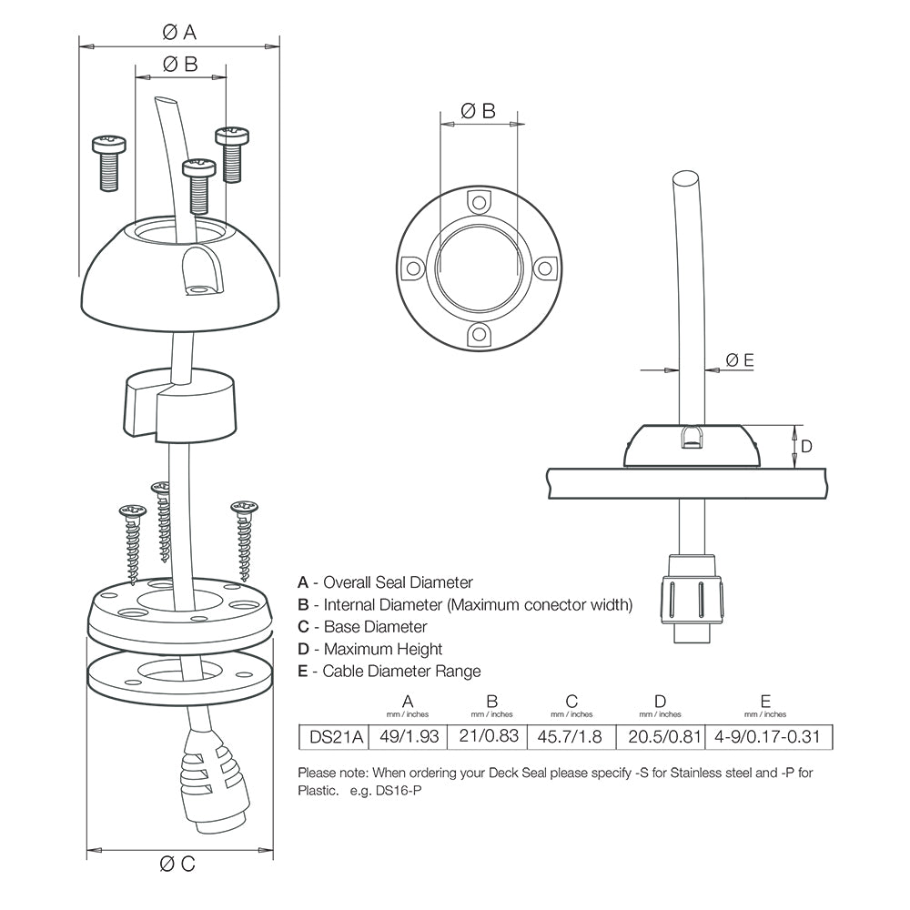 Scanstrut DS21A-P Vertical Cable Seal [DS21A-P] | Wire Management by Scanstrut 