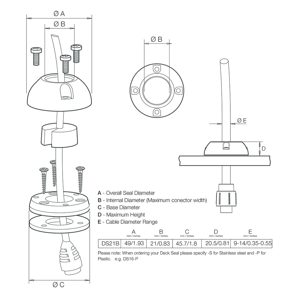 Scanstrut DS21B-P Vertical Cable Seal [DS21B-P] | Wire Management by Scanstrut 