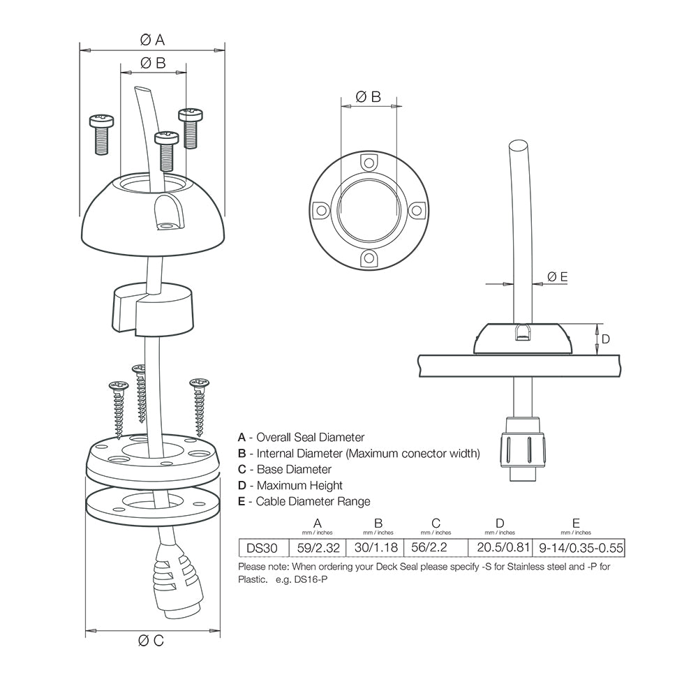 Scanstrut DS30-S Vertical Cable Seal - Stainless Steel [DS30-S] | Wire Management by Scanstrut 