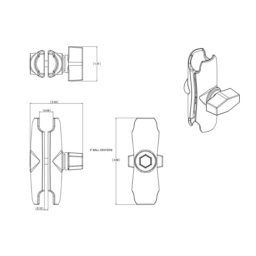 RAM Mount Double Socket Arm f/1" Ball