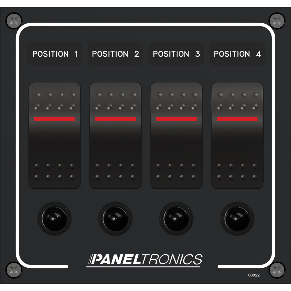 Paneltronics Waterproof Panel - DC 4-Position Illuminated Rocker Switch & Circuit Breaker [9960022B] | Electrical Panels by Paneltronics 