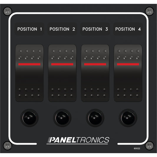 Paneltronics Waterproof Panel - DC 4-Position Illuminated Rocker Switch & Circuit Breaker [9960022B] | Electrical Panels by Paneltronics 