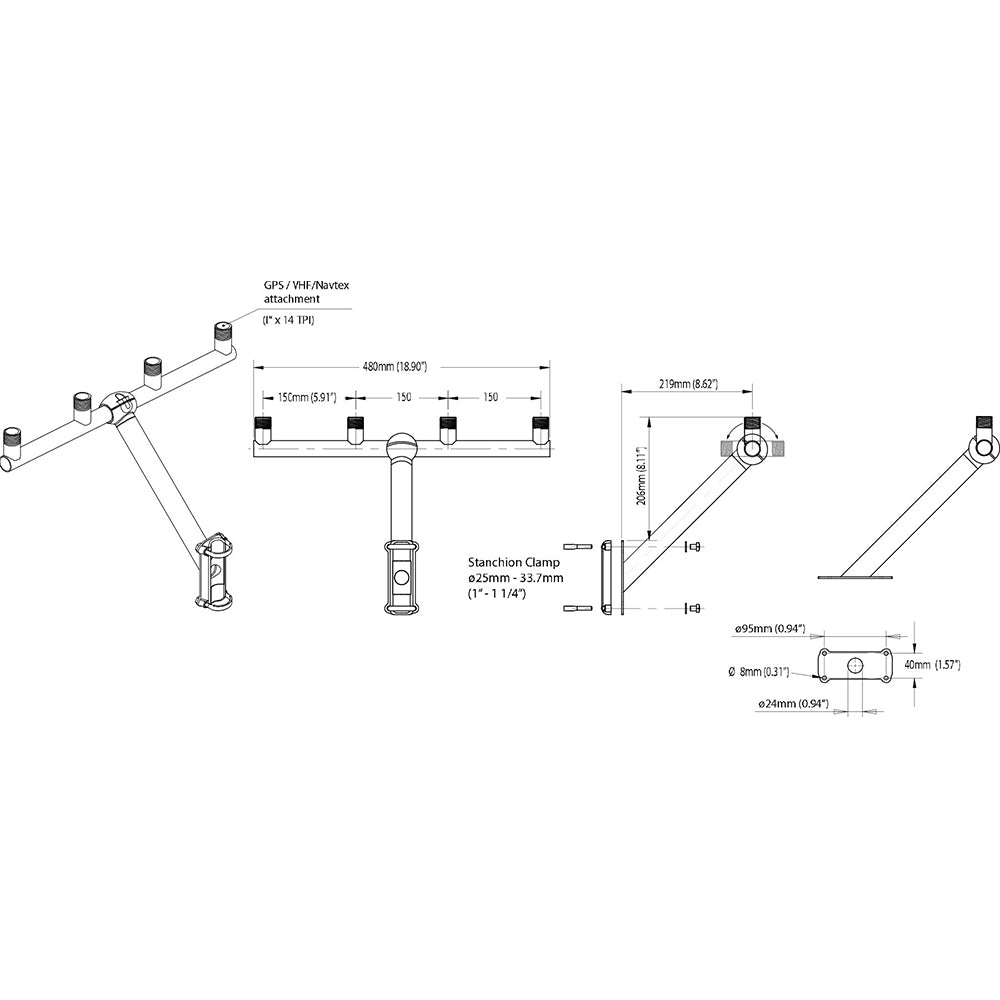 Scanstrut TB-01 T-Bar Mount f/GPS/VHF Antenna [TB-01] | Antenna Mounts & Accessories by Scanstrut 