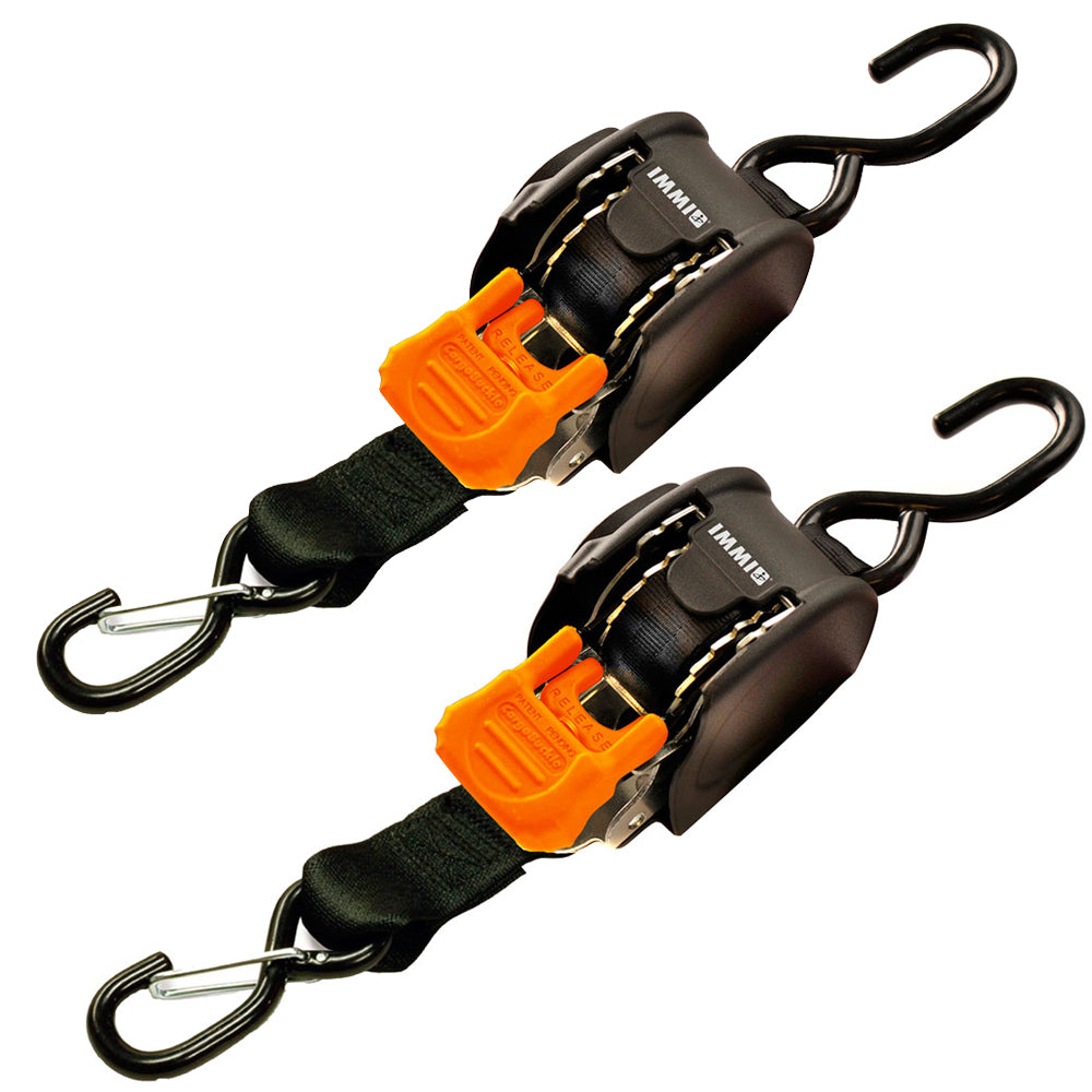 CargoBuckle Mini G3 Retractable Tie-Down w/ Dual S-Hooks 1" x 72" - Pair [F111640] | Tie-Downs by CargoBuckle 