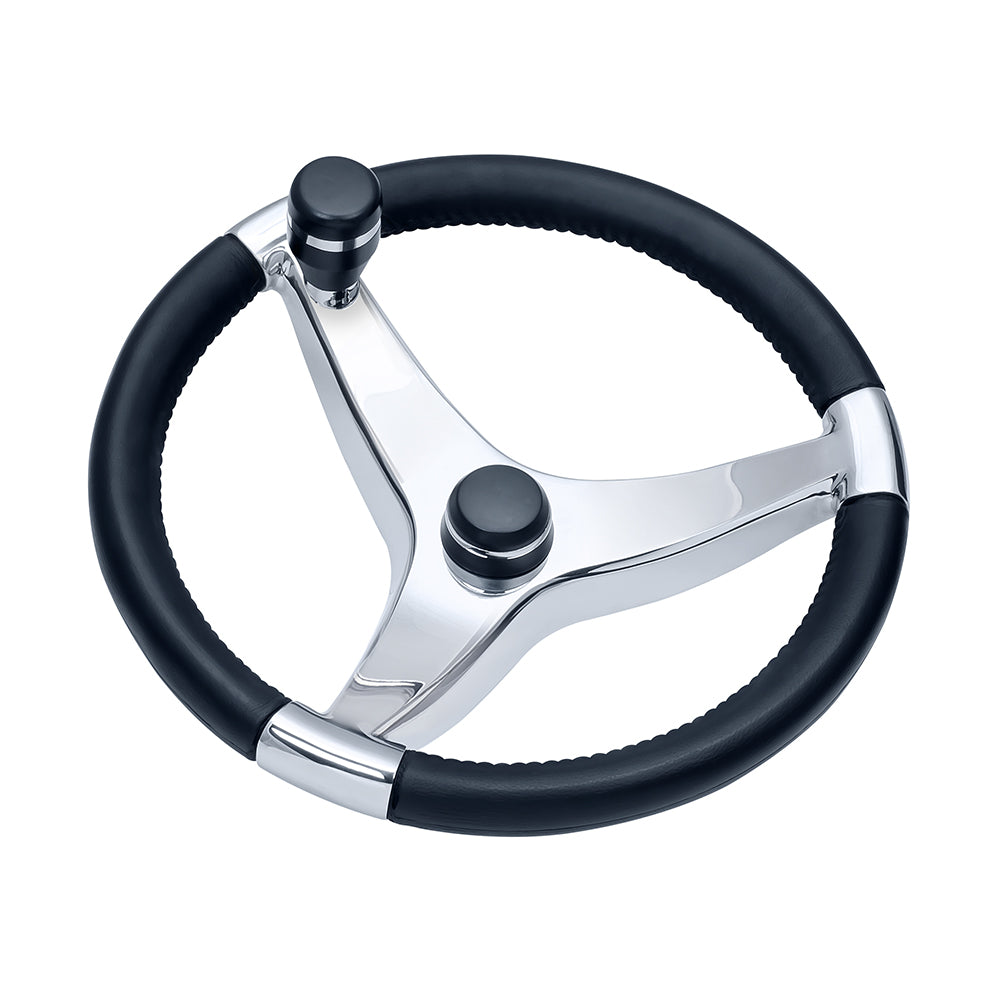 Schmitt Marine Evo Pro 316 Cast Stainless Steel Steering Wheel w/Control Knob - 15.5" Diameter [7241521FGK] | Steering Wheels by Schmitt Marine 