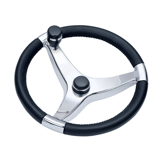 Schmitt Marine Evo Pro 316 Cast Stainless Steel Steering Wheel w/Control Knob - 15.5" Diameter [7241521FGK] | Steering Wheels by Schmitt Marine 
