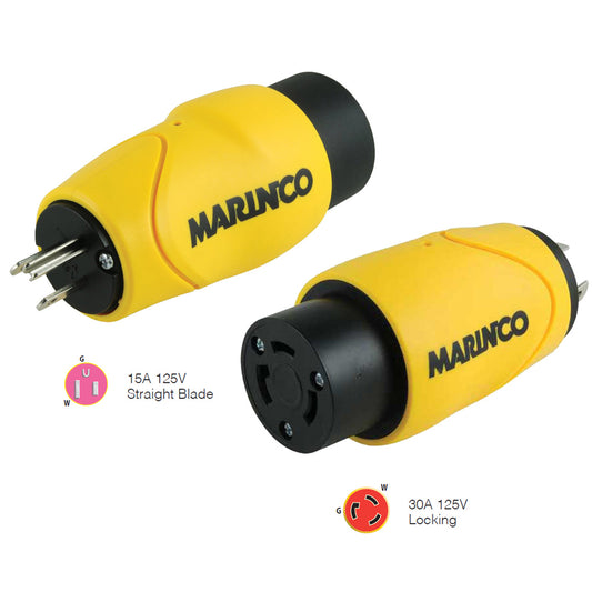 Marinco Straight Adapter 15Amp Straight Male to 30Amp Locking Female Connector [S15-30] | Shore Power by Marinco 