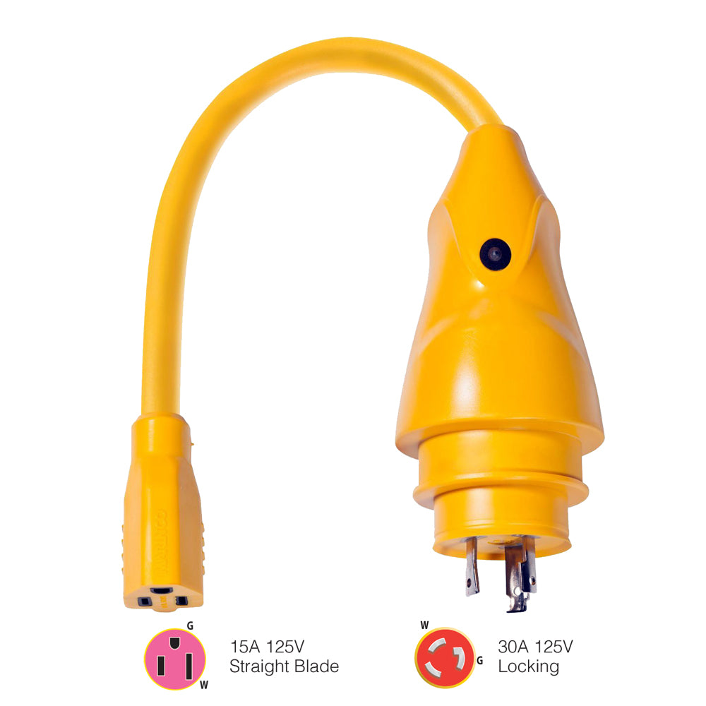 Marinco P30-15 EEL 15A-125V Female to 30A-125V Male Pigtail Adapter - Yellow [P30-15] | Shore Power by Marinco 