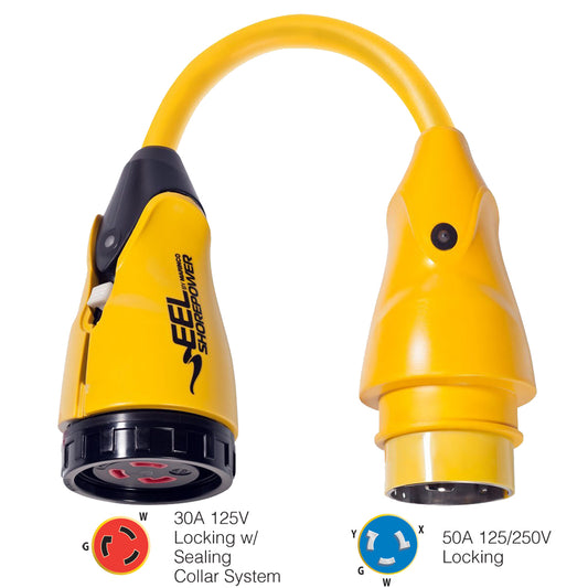 Marinco P504-30 EEL 30A-125V Female to 50A-125/250V Male Pigtail Adapter - Yellow [P504-30] | Shore Power by Marinco 