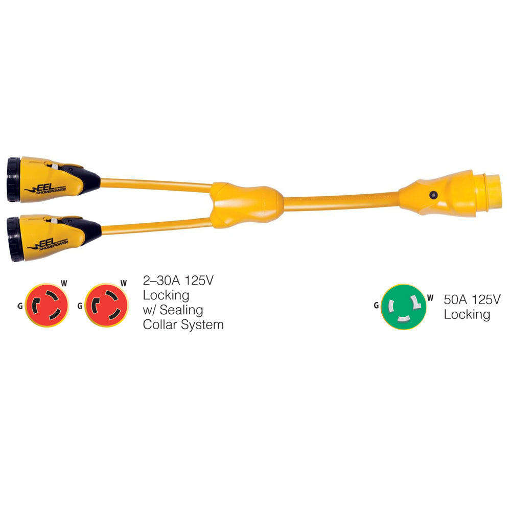 Marinco Y503-2-30 EEL (2)-30A-125V Female to (1)50A-125V Male - "Y" Adapter - Yellow [Y503-2-30] | Shore Power by Marinco 