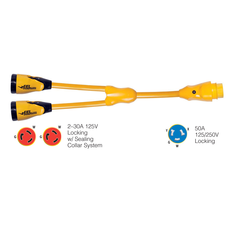 Marinco Y504-2-30 EEL (2)-30A-125V Female to (1)50A-125/250V Male "Y" Adapter - Yellow [Y504-2-30] | Shore Power by Marinco 