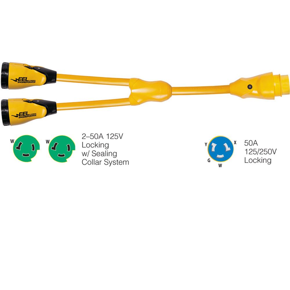 Marinco Y504-2-503 EEL (2)50A-125V Female to (1)50A-125/250V Male "Y" Adapter - Yellow [Y504-2-503] | Shore Power by Marinco 