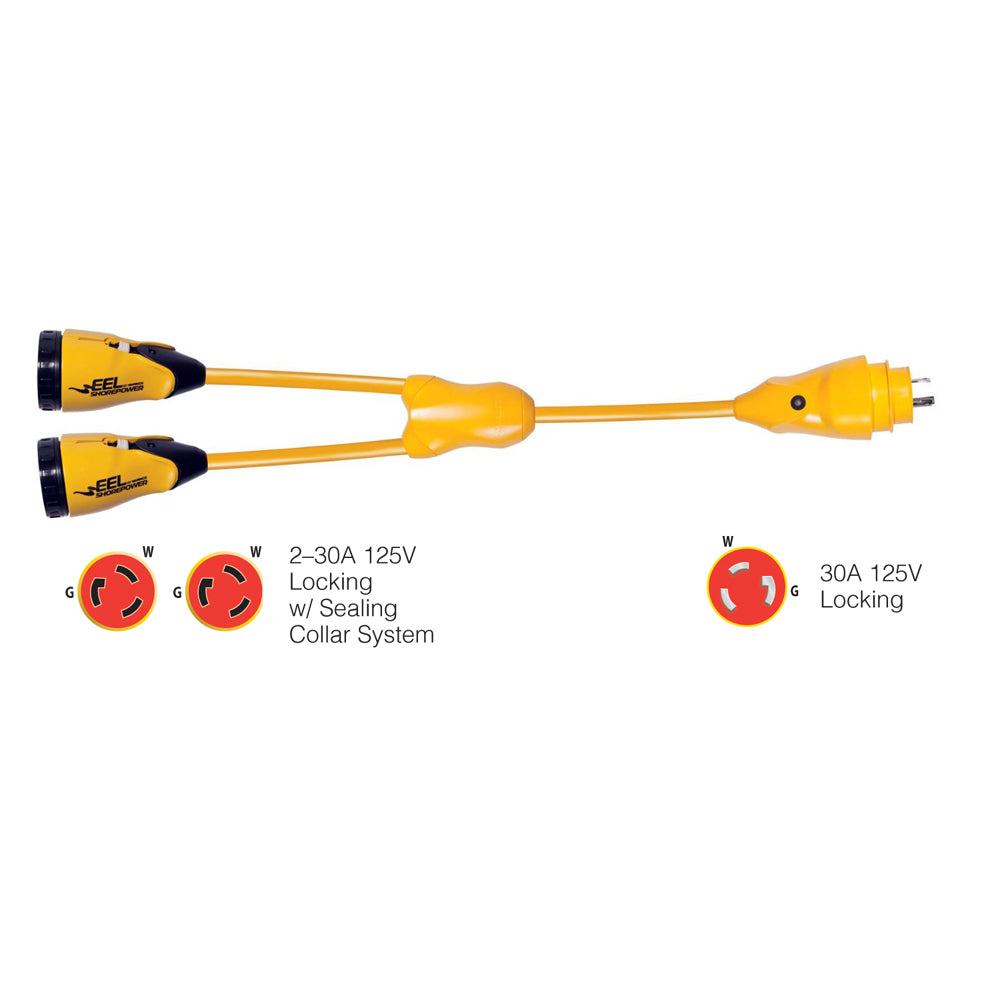 Marinco Y30-2-30 EEL (2)30A-125V Female to (1)30A-125V Male "Y" Adapter - Yellow [Y30-2-30] | Shore Power by Marinco 