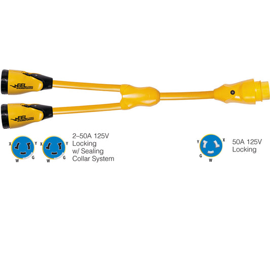 Marinco Y504-2-504 EEL (2)50A-125/250V Female to (1)50A-125/250V Male "Y" Adapter - Yellow [Y504-2-504] | Shore Power by Marinco 