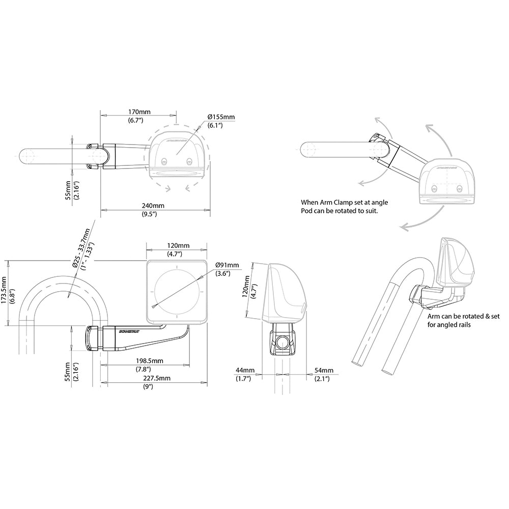 Scanstrut Scanpod Single Instrument Pod -Precut- Arm Mounted - Fits 1" - 1.3" Rails [SPR-1I-AM] | Display Mounts by Scanstrut 