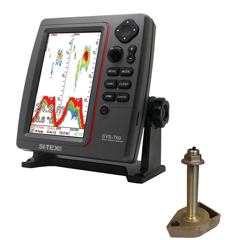 SI-TEX SVS-760 Dual Frequency Sounder 600W Kit w/Bronze Thru-Hull Temp Transducer - 1700/50/200T-CX [SVS-760TH] | Fishfinder Only by SI-TEX 