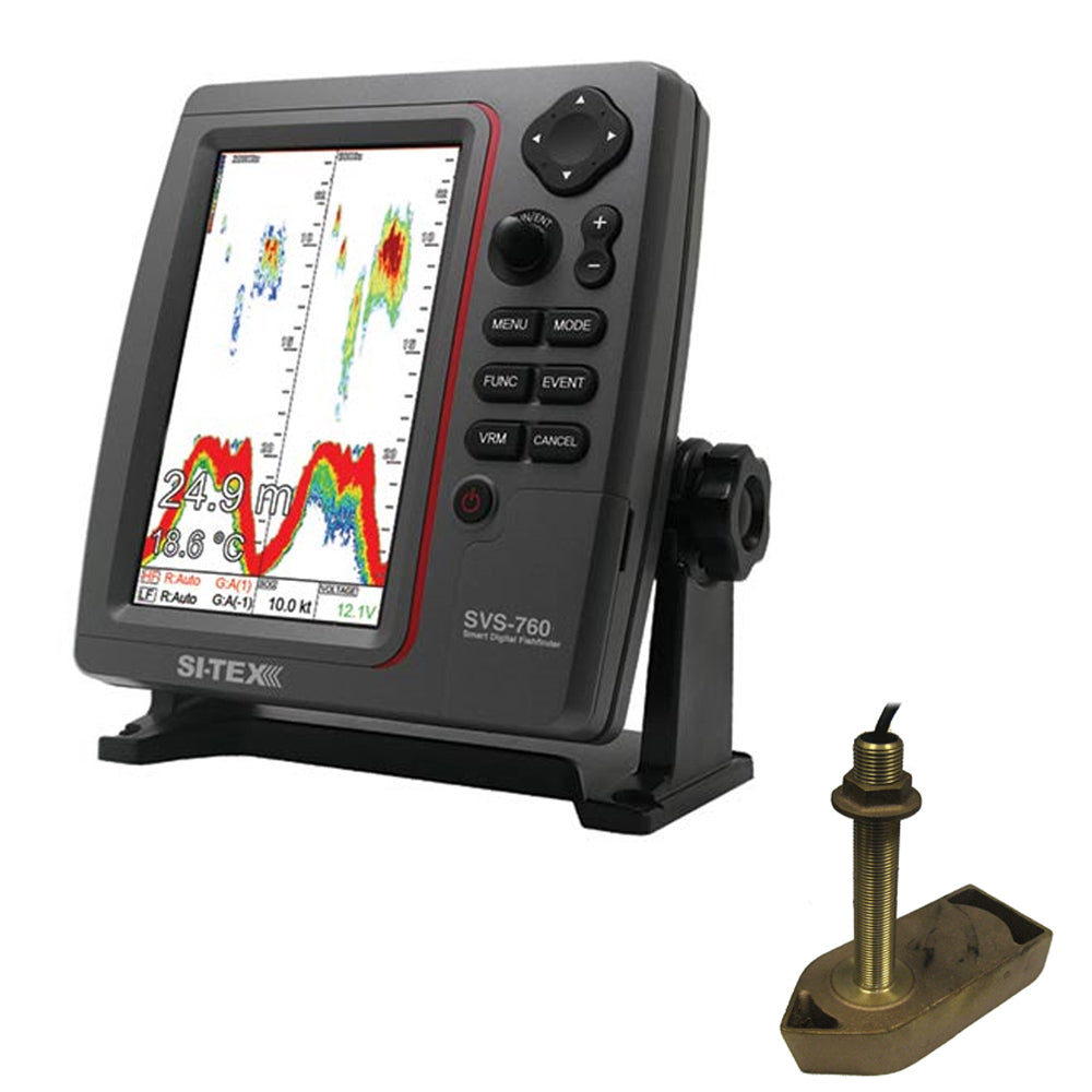 SI-TEX SVS-760 Dual Frequency Sounder 600W Kit w/Bronze Thru-Hull Temp Transducer - 307/50/200T-CX [SVS-760TH1] | Fishfinder Only by SI-TEX 