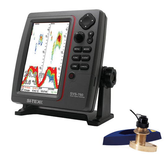 SI-TEX SVS-760 Dual Frequency Sounder 600W Kit w/Bronze Thru-Hull Speed & Temp Transducer [SVS-760TH2] | Fishfinder Only by SI-TEX 