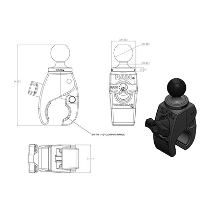 RAM Mount Small Tough-Claw w/1" Rubber Ball