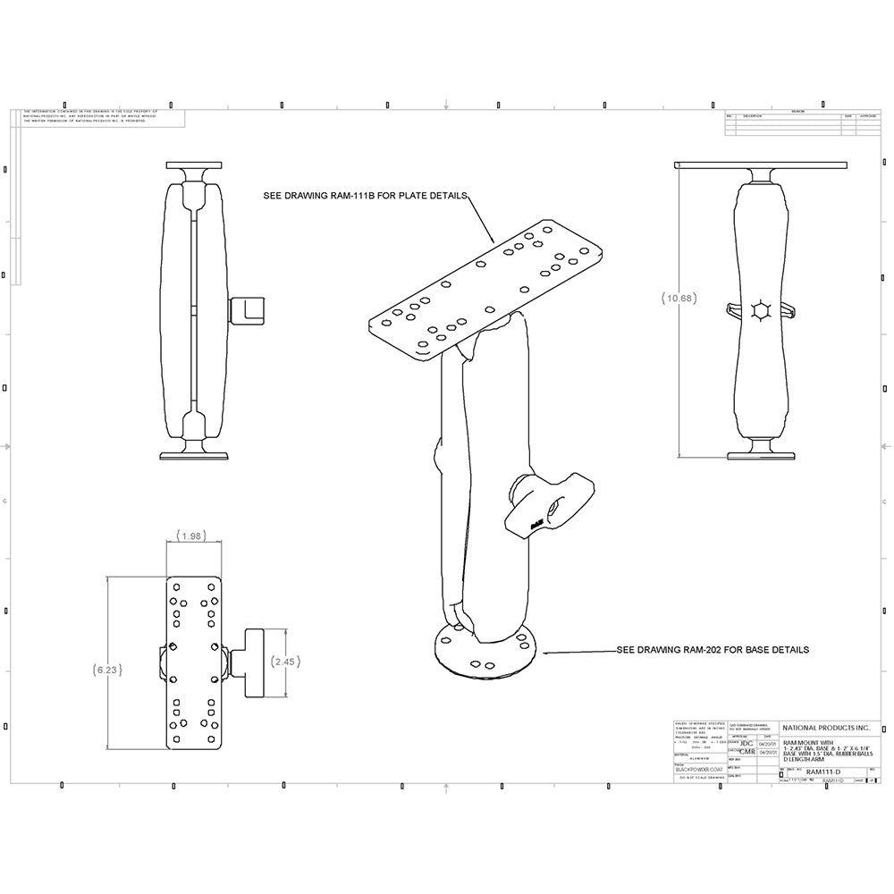 RAM Mount Marine Electronics Mount Long Arm Gimbal Bracket